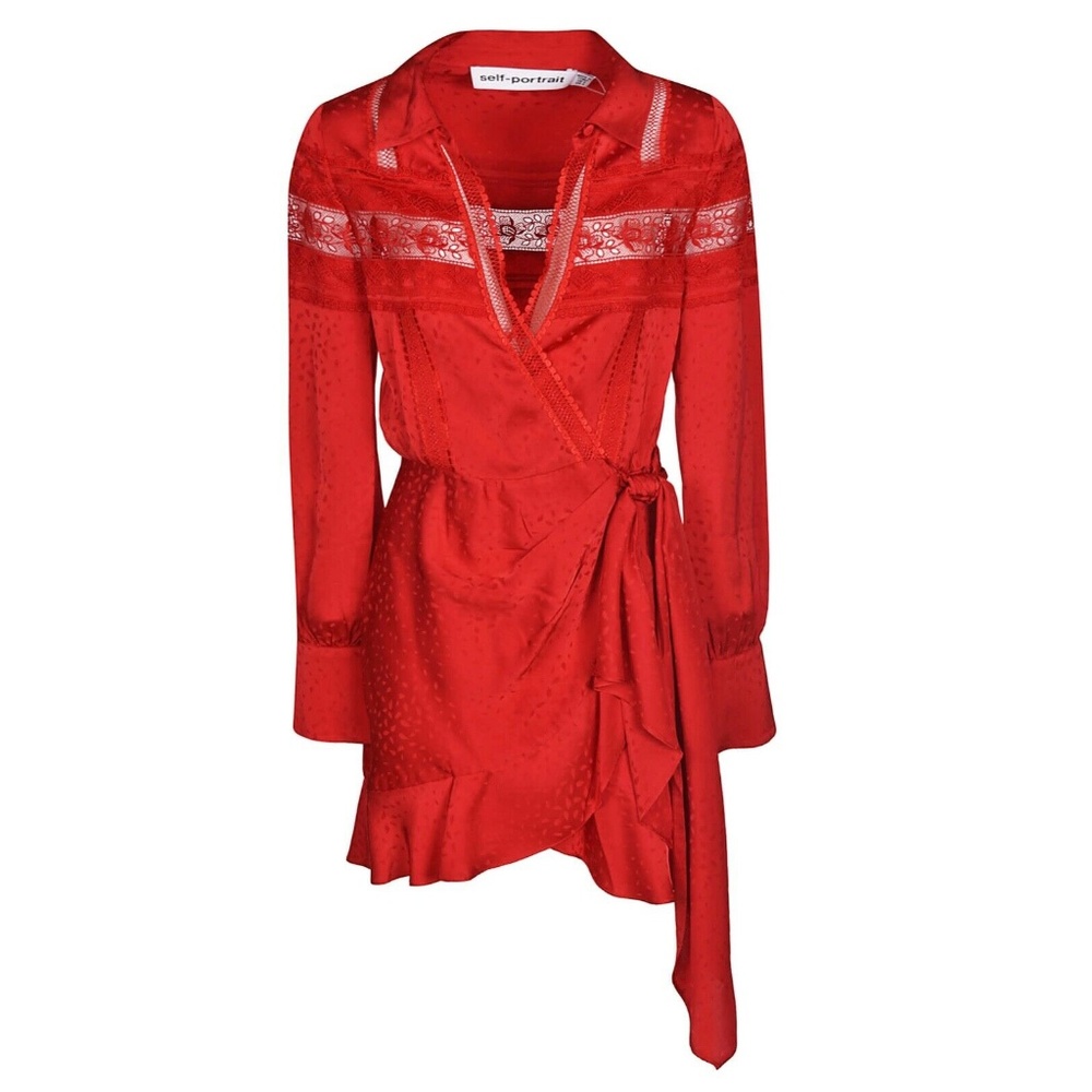 SELF-PORTRAIT Long-Sleeve Shift Dress, Red